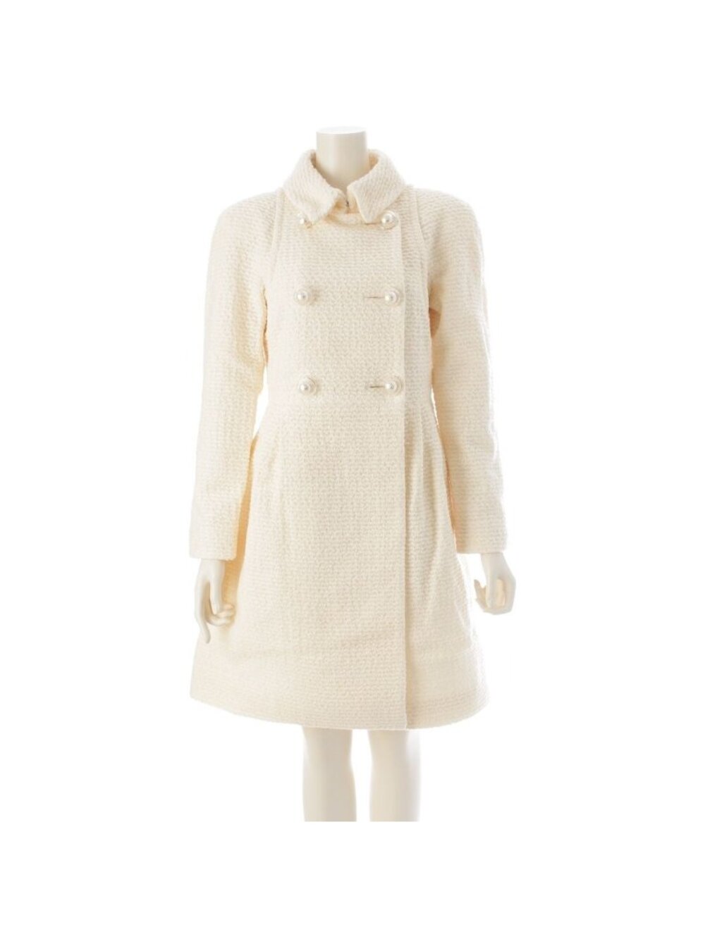 Chanel 17K Tweed Double Breasted Capsule Coco Buttons Coat Ivory 38